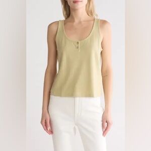 Madewell Pointelle Henley Tank Hemp Cotton Pale Lichen lButtoned Tank Top Small